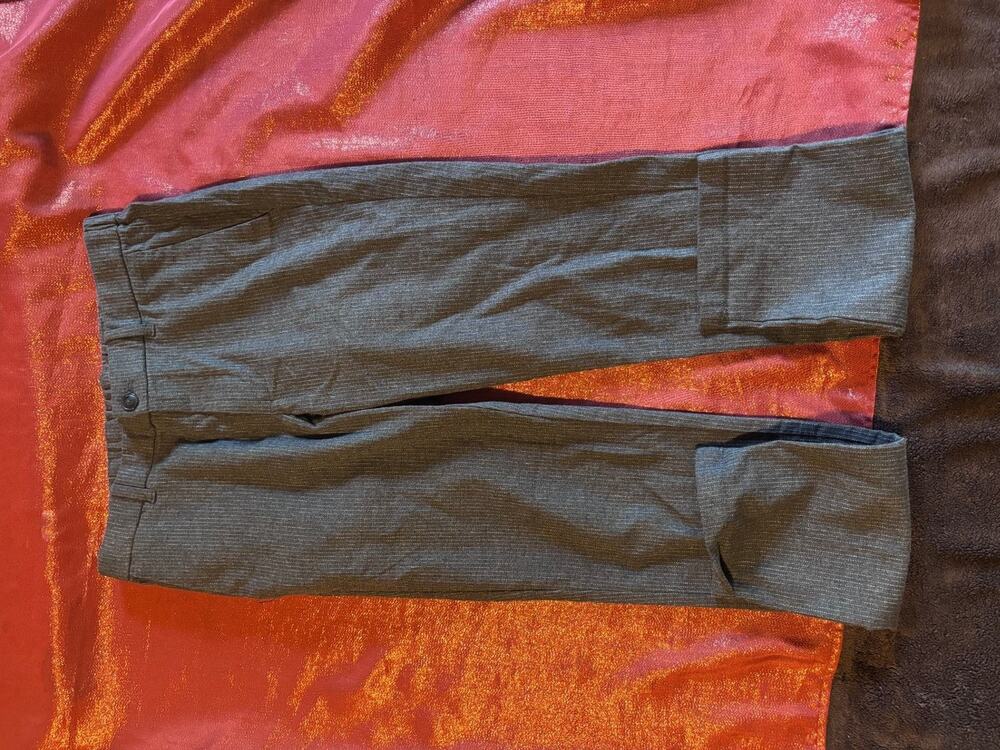 Mens Dress Pants 38 28 Gray Pinstripe Straight Leg Elastic Waist Flat Front